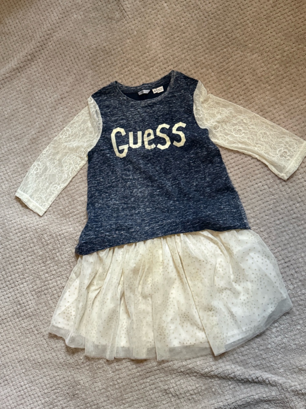 Guess Navy Top with Cream Lace Sleeves and Logo and tutu set